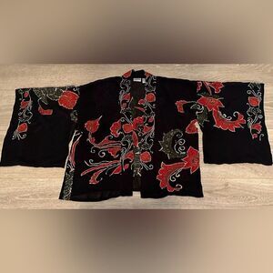 Chico’s kimono sleeve embroidered sequin jacket burnout black floral S M